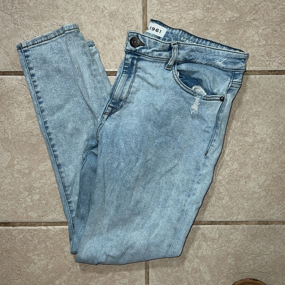 DL1961 Margaux Instasculpt Ankle Skinny Acid Denim Distressed Jeans Size 32